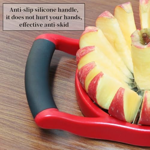 Newness 5.12 Inch Extra Large Apple Slicer, 16-Slice Heavy Duty Apple Cutter, Durable Apple Corer, Stainless Steel Apple Slicer and Corer - for Apple, Potato, Onion and More, Red