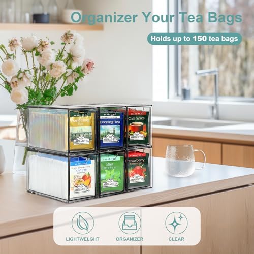 Acrylic 6 Pack Tea Bag Organizer and Storage