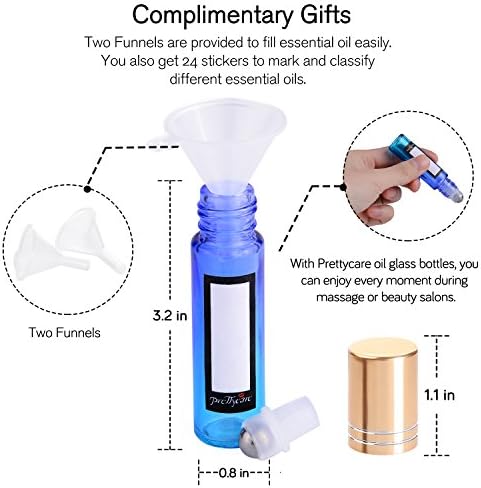 PrettyCare 12 Pack, 10 ml Essential Oil Roller Bottles with Stainless Steel Roller Ball - Refillable Leak-proof Empty Thick Rainbow Glass Roll on Bottles with Metal Caps for Travel, Perfume - Image 5
