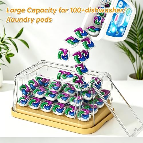 2-in-1 Trash Bag Dispenser & Laundry/Dishwasher Pods Container, Clear Acrylic Garbage Bag Holder with Removable Lids, Under Sink Organizer Kitchen Pantry Storage Box