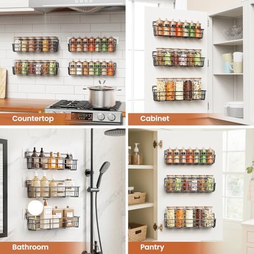 Spice Rack Wall Mounted 5 Pack, For Spice Jars & Seasonings,Black