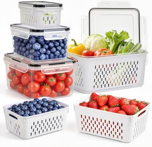 4 PCS Fruit Storage Containers for Fridge, Leakproof Produce Containers