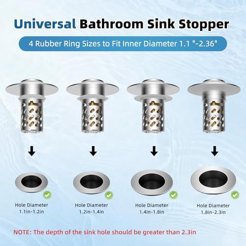 3-Pack All-Metal Bathroom Sink Stopper, Pop Up Sink Drain Strainer, Chrome