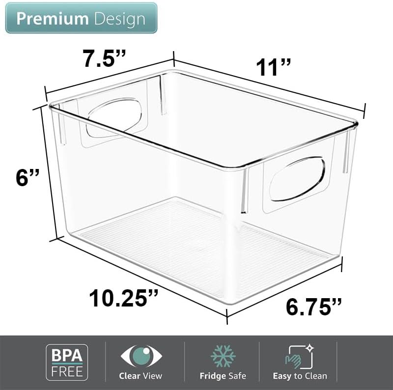 Fridge Organizers and Storage, Clear Plastic Bins (Large, 8 Pack)