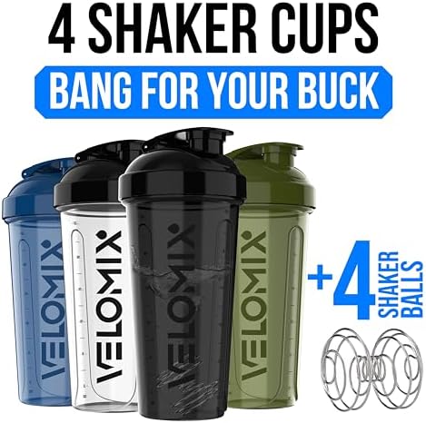 VELOMIX 4 Pack 28oz Protein Shaker Bottle for Protein Mixes, NeoCool - Image 2