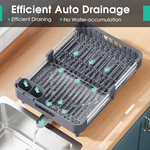 Expandable Dish Drying Rack for Kitchen Counter, Standard, Grey