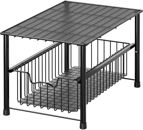 Wired Stackable Under Sink Cabinet Sliding Basket, Black