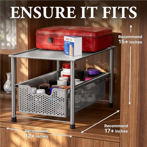 Stackable Under Sink Sliding Basket Drawer, Silver