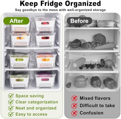 4-Pack Fruit Storage Containers for Fridge, Pull-Out Drawers with Colanders