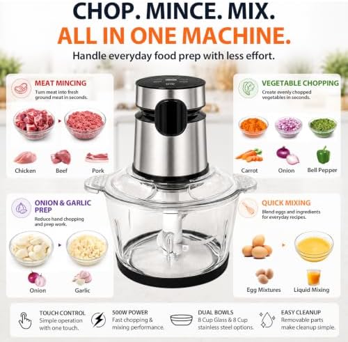 Touch Control Auto Food Processor 500W Copper Meat Onion Garlic Nuts Veg