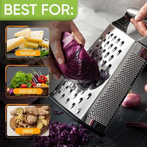 Professional Box Grater, Large & Premium Handheld Zester, Black - 2 Product Bundle