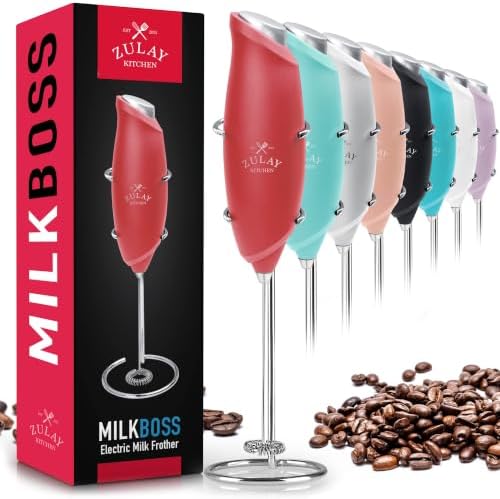 Zulay Kitchen Premium One-Touch Milk Frother for Coffee - Easy-Use Frother Handheld Foam Maker - Electric Whisk Drink Mixer for Cappuccino, Frappe, Matcha and Hot Chocolate (Cardinal Red) by ZulayKitchen