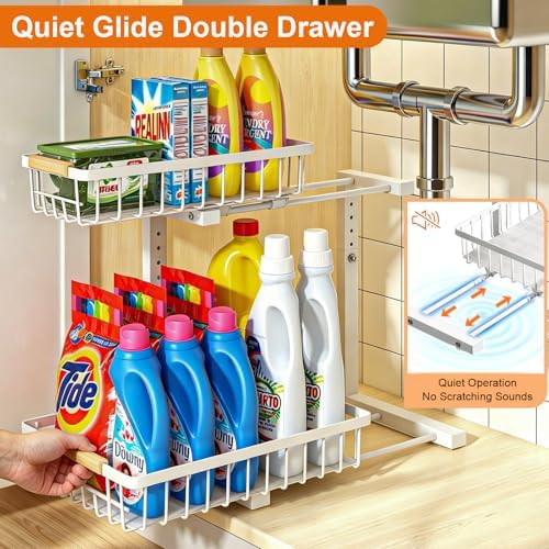 Under Sink Organizer, White 2 Pack Height Adjustable