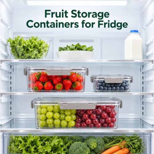 3Pcs Rectangular Airtight Fruit Storage Containers for Fridge