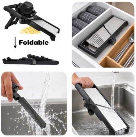 5‑in‑1 Adjustable Mandoline Slicer, Stainless‑Steel Body with ABS Frame