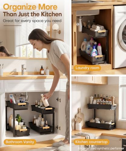 Sliding Under Sink Organizer: 2-Pack Pull-Out Rack for Kitchen