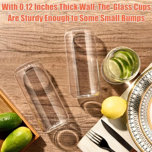 12PCS 20oz Glass Cups with Lids and Straws, 2 Cleaning Brushe