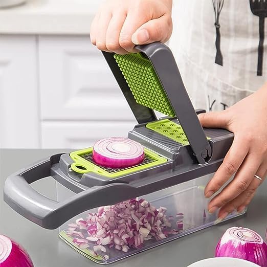 Multifunctional Vegetable Chopper and Dicer - Food Slicer With Replaceable Blades for Onions and More (Grey) by KTroxSafetyandIndustrial