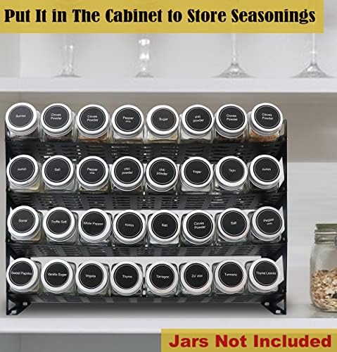 4 Tier Countertop Spice Rack Organizer for Kitchen Cabinet Pantry or Wall Mount, Matte Black (Jars Not Included)