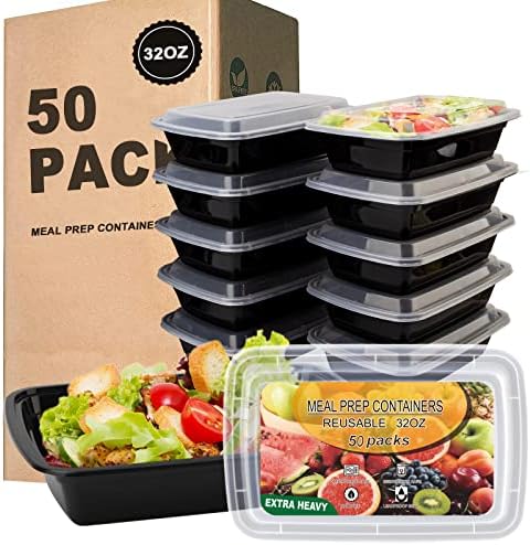 50 Pack- Meal Prep Containers 32oz, Plastic Food Prep Containers