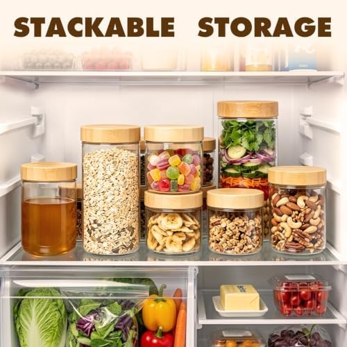 Overnight Oats Containers with Lids, 16oz Glass Jars with Bamboo Lids 6pcs