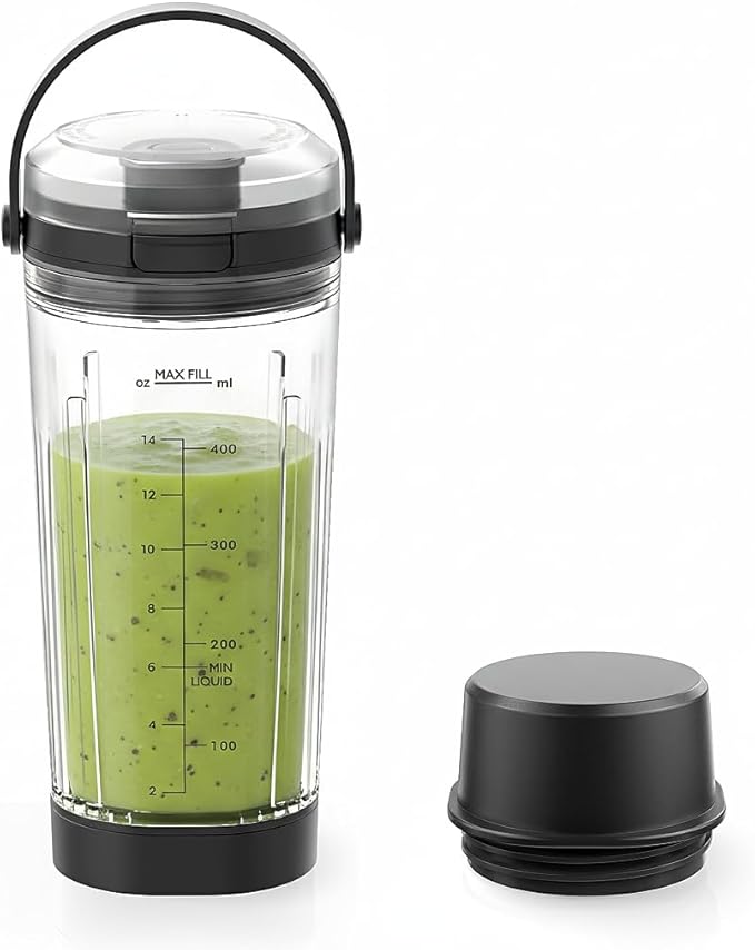 18 oz Vessel Cup Compatible with Ninja Blast Portable Blender, Accessories Sip Lid with Carry Handle, Bottom Cap and Blade Cover Fits for BC150/ BC100 Series Blender (Black)