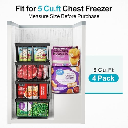 Freezer Organizer Bins - Storage Baskets for 5 Cu.Ft, 4 Pack