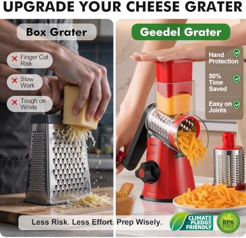 Geedel Rotary Cheese Grater Hand Crank, Cheese Shredder Vegetable Slicer - Image 3