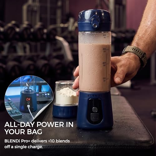 Pro+ Portable Blender (17.5oz, Navy Blue) – Powerful Ice Crushing 120W Motor, USB-C Rechargeable, Cordless Personal Blender Smoothies & Shakes – BPA-Free, Self-Cleaning, Travel-Friendly