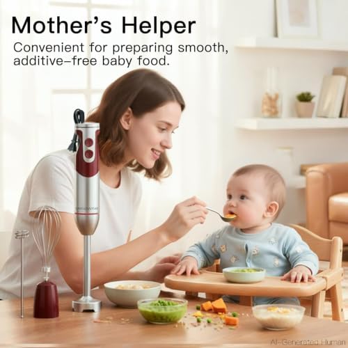MEGAWISE Immersion Hand Blender 3-in-1, 12-Speed Stick Blender with Turbo, Egg Whisk & Milk Frother for Soups, Sauces, Smoothies and Baby Food, Red - Image 4