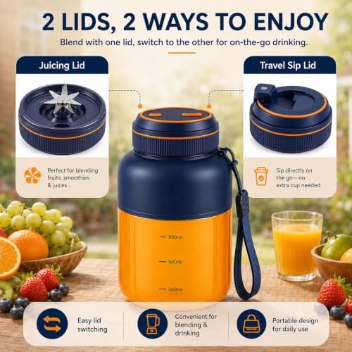 1300ML Wireless Juicer Cup, 180w Portable Wireless Juicer With 38 Blades, Usb Rechargeable Cordless Blender For Fruits Vegetables, On-The-Go Fresh Juice Cup (Blue) - Image 5