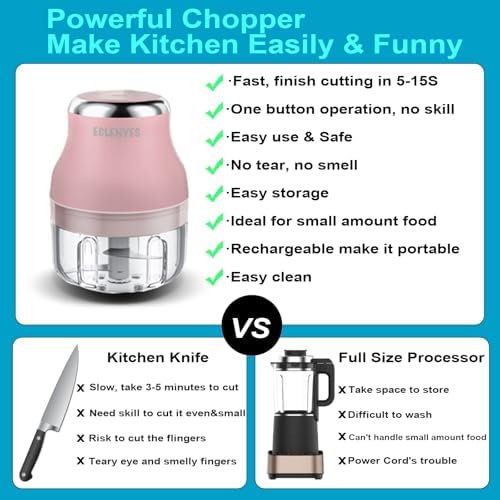 Vegetable Chopper, 100ML Electric Garlic Chopper, Rechargeable Mini Blender, Powerful Small Food Processor, Blender to Vegetable, Wireless Food Cutter for Ginger, Chili, Fruit, Meat, etc（Pink） - Image 4