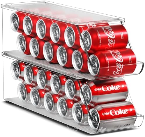Soda Can Organizer for Fridge & Freezer, Stackable with Lid (2 Pack)
