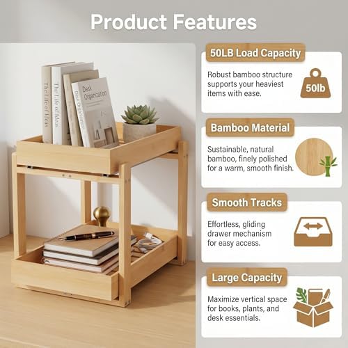 Bamboo Under Sink Organizer Adjustable Height 2 Tier Bathroom Organizer