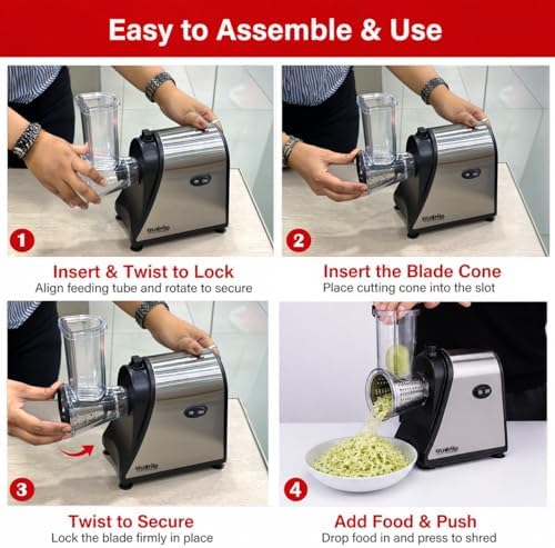 AUDRILO Electric Salad Maker & Cheese Grater, 5-in-1 Electric Vegetable Slicer with Interchangeable Stainless Steel Blades, Electric Food Processor for Cheese, Fruits & Vegetables, Electric Grater - Image 3
