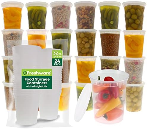 Food Storage Containers with Lids 32 oz [24 Set] Soup Containers