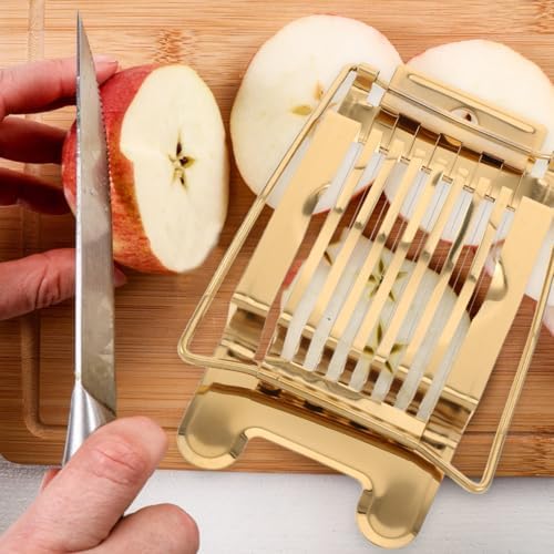 Stainless Steel Egg Slicer for Hard Boiled Eggs: Luxury Golden Metal strawberry Cutter Tool - Heavy Duty Strawberry Slicer & Mushroom Fruit Chopper Kitchen Gadget, Dishwasher Safe, 5.50"x3.65" - Image 7