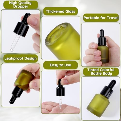Segbeauty 0.5oz Frosted Glass Dropper Bottles for Oils, 15ml Eye Dropper Bottle Refillable, 4pcs Green Essential Oil Bottles Empty, Liquid Travel Containers for Toiletries, Mini Travel Face Oil Bottle - Image 2