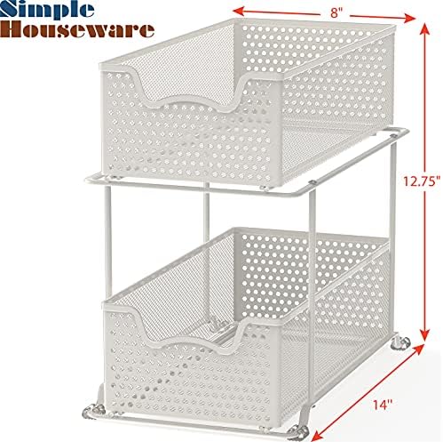2 Tier Sliding Cabinet Basket Organizer Drawer, White