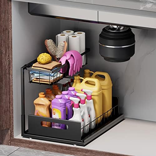 Slide Out Under Sink Organizers and Storage, Black, 1 Pack