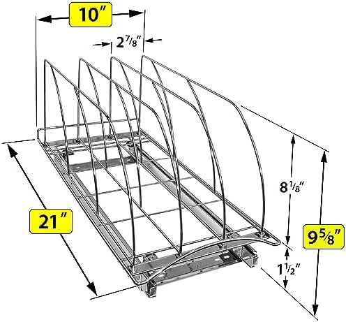 Pull Out Cookie Sheet Organizer for Cabinet – Baking Sheet Organizer – Sheet Pan Organizer - Lifetime Ltd. Warranty – 10” x 21” Deep Inside Cabinet, Chrome