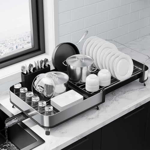 Expandable Metal Dish Drying Rack, 16.1-26.6" L x 12.6" W, Black
