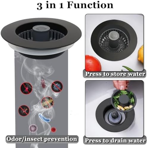 3 in 1 Kitchen Sink Stopper, Pop Up Kitchen Sink Drain Strainer
