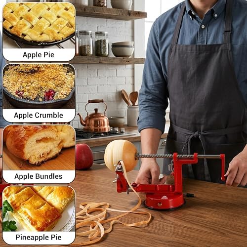 Apple Peeler - 3 in 1 Fruit Corer Cutter and Peeling Machine for Kitchen - Stainless Steel Apples Peelers & Cutters Tool - Easy to Peel and Spiralizer