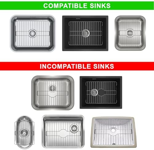 304 Stainless Steel Sink Protector Rack – Rust-Resistant Grid for Kitchen Sink Bottom, Scratch Prevention, Drainage Support – Fits Sinks 10.75" x 12.4", Center Drain Hole Required