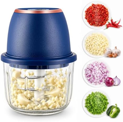 Electric Garlic Chopper, 350 mL, 6-Blade, USB Rechargeable, Blue