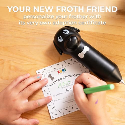 Zulay Kitchen Dog Milk Frother Wand – Cutesy Frother, Meet Your New Frothing Buddy Ace The Dog, Adoption Papers and Stickers Included, Paw-fectly for Lattes, Cappuccino & Matcha – Black - Image 3