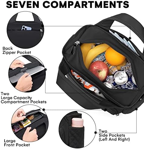Insulated Lunch Bag for Women,Leak-Proof Cooler Lunch Box, Cooling Tote for Adult,with 7 Pockets,Adjustable Strap(15 Liters)