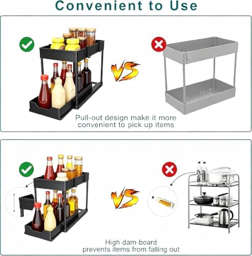 Under Sink Organizer 2 Pack,2 Tier Slide Out Storage for Kitchen Bathroom