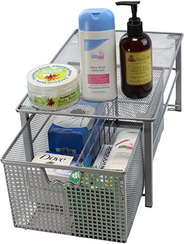 Stackable Pull Out Cabinet Sliding Basket with Divider, Large
